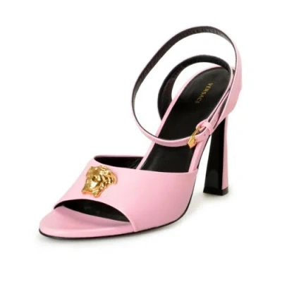 Pre-owned Versace Women's Candy Pink Leather Medusa Ankle Strap High Heel Pumps Shoes