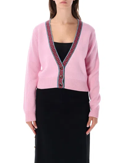 Versace Women's Cashmere Wool Trim Cardigan In Pastel Pink