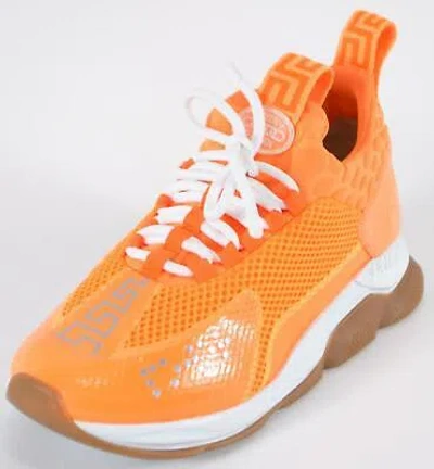 Pre-owned Versace Women's Chain Reaction Neon Orange Greek Key Sneakers Shoes 39.5 9.5