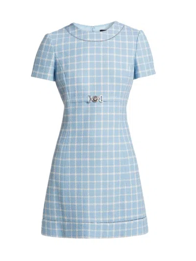 Versace Women's Check Tweed Short-sleeve Minidress In Blue White