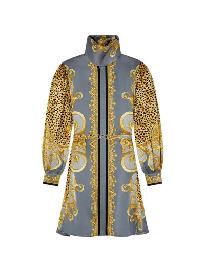 Versace Women's Cheetah Silk Scarf Belted Minidress In Gray