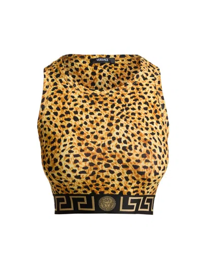 Versace Topeka Jersey Bi-stretch Cotton Cheetah Allover Print Tank Top Neutral In Animal Print