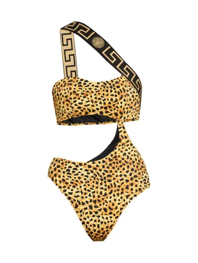 Versace Women's Cheetah-printed Cut-out One-piece Swimsuit In Neutral