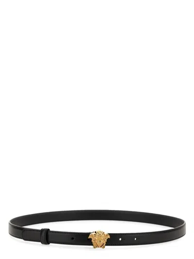 Versace La Medusa Leather Belt In Black