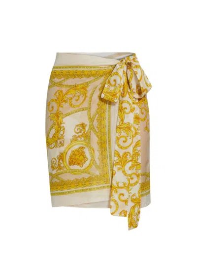 Versace Women's Cotton & Silk Baroque Pareo Miniskirt In Beige Light Beige Gold