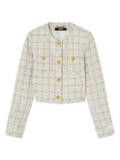 Versace Women's Cotton-blend Tweed Boxy Jacket In Biscuit White