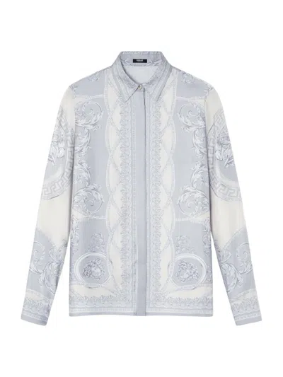 Versace Women's Coupe Des Dieux Barocco Foulard Silk Twill Shirt In Silver