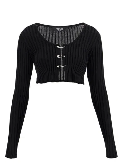 Versace Women's Cropped Safety Pin Cardigan In Black