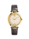Versace Women's Crystal Gleam 36.5mm Ip Goldtone Stainless Steel & Leather Strap Watch In Sapphire