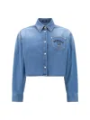 Versace Cropped Blue Denim Shirt In Multicolor