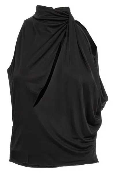 Versace Draped Cut-out Top In Black
