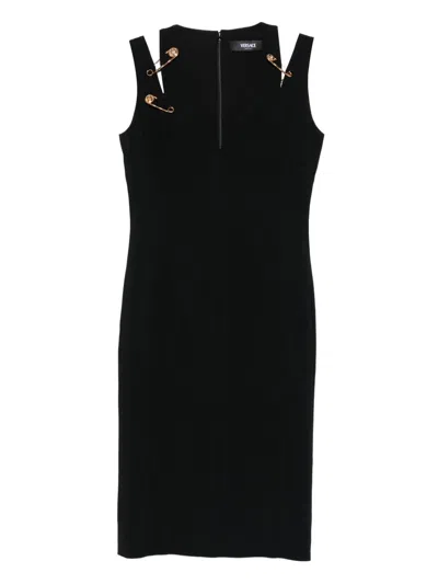 Versace Medusa Safety Pin Cutout Sleeveless Techno Cady Dress In Black