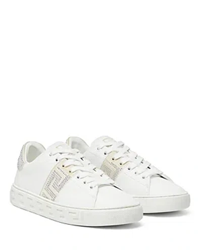 Versace Women's Embellished Lace Up Sneakers In White