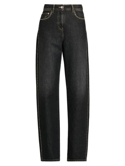 Versace Women's Embellished Stone Washed Jeans In Black