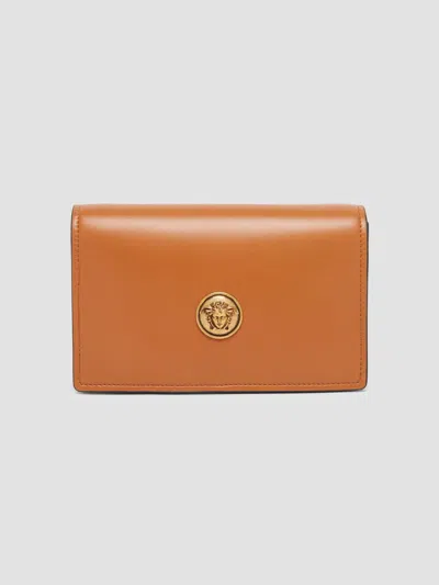 Versace Women's Emblème Mini Leather Clutch In Leather Gold