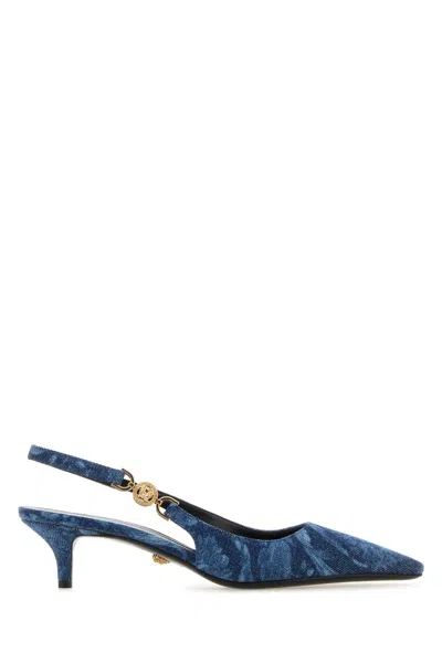 Versace Women Embroidered Denim Pumps