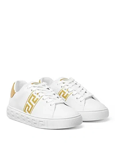 Versace Women's Embroidered Lace Up Sneakers In White/gold