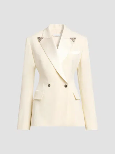 Versace Women's Embroidered Tip Double-breasted Blazer In Wool White