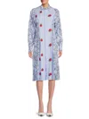 Versace Long Sleeve Collared Dress Woman Midi Dress Blue Size 10 Cotton In Blue