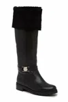 Versace Women's Fox Fur Foldover Leather Boots In Black In Black