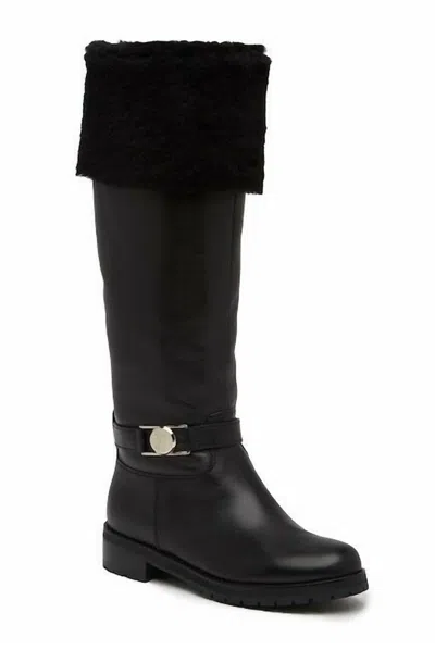 Versace Women's Fox Fur Foldover Leather Boots In Black