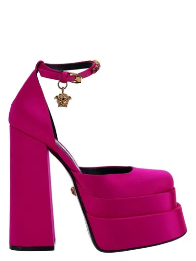 VERSACE WOMEN'S FUCHSIA SATIN MEDUSA AEVITAS PUMPS