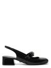 Versace Black Ballerina Shoes With Heel And Medusa Detail On The Front In Shiny Leather Woman In Black