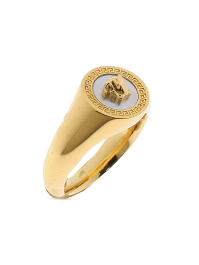 Versace Women's Goldtone & Enamel Medusa Signet Ring In  Gold White