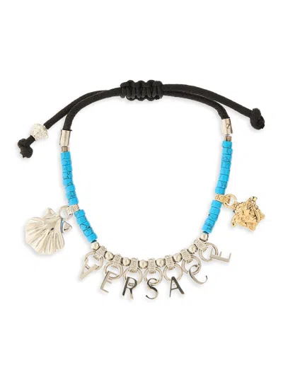 Versace Women's Goldtone & Waxed Cotton Cord Charm Bracelet In Blue