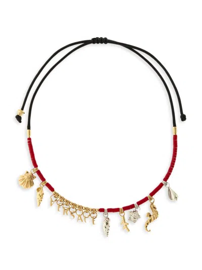 Versace Women's Goldtone & Waxed Cotton Cord Charm Necklace In Purple