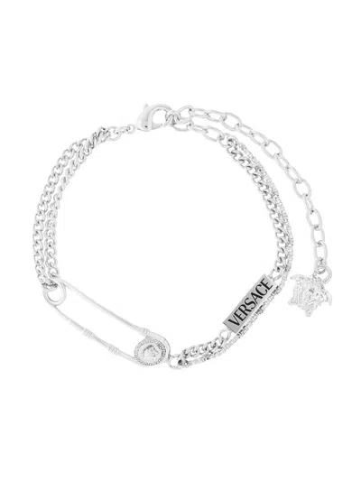 Versace Women's Goldtone Or Silvertone Safety Pin Charm Bracelet In Blue