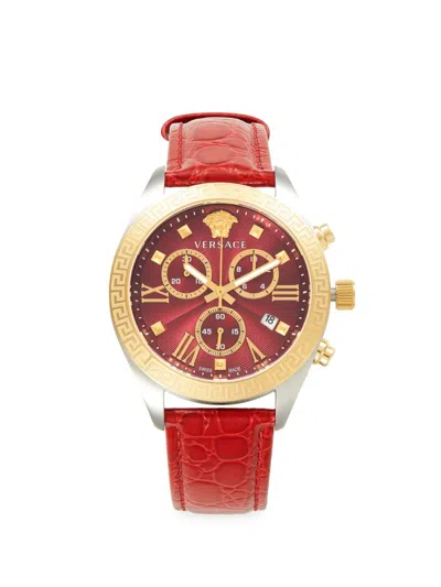 Versace Women's Greca 40mm Two Tone Ip Stainless Steel & Leather Strap Chrono Watch In Red