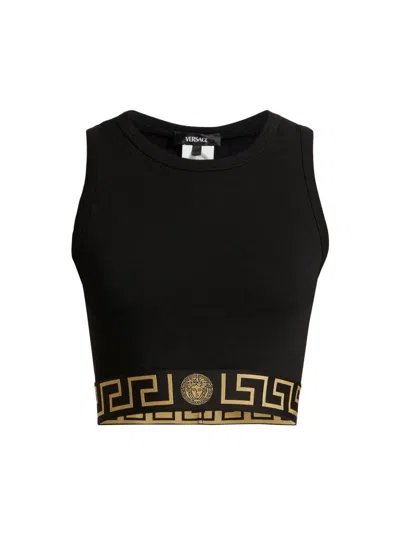 Versace Women's Greca Band Cropped Tank Top In Black