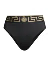 Versace Slip A Vita Alta Con Dettaglio Greca E Medusa In Cotone Stretch Nero Donna In Black