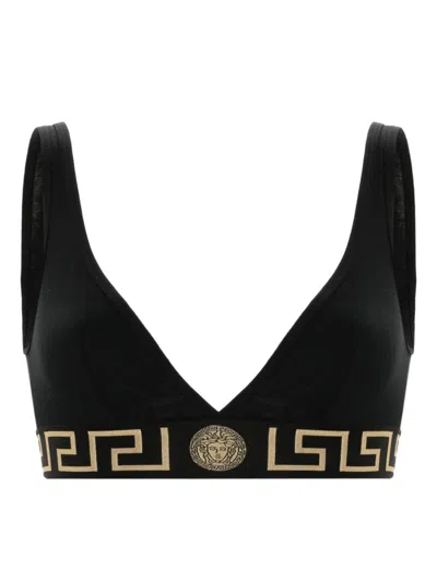 Versace Women Greca Border Triangle Bralette In Black