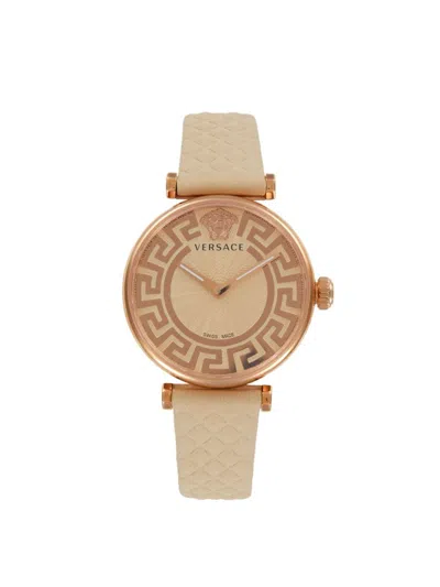 Versace Women's Greca Chic 35mm Ip Rose Goldtone Stainless Steel & Leather Strap Watch