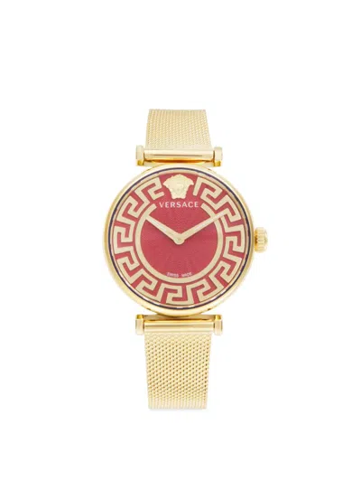 Versace Women's Greca Chic Ip Yellow Gold & Red Guilloché Dial Bracelet Watch/35mm