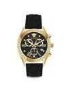 VERSACE WOMEN'S GRECA CHRONO 40MM IP YELLOW GOLD STAINLESS STEEL & LEATHER STRAP CHRONOGRAPH WATCH