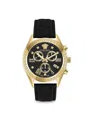 Versace Greca Chrono Leather Watch In Yellow Gold