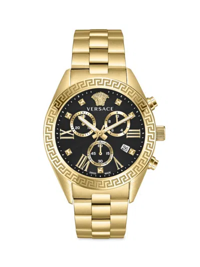 Versace Women's Greca Chrono Goldtone Stainless Steel Watch In Black