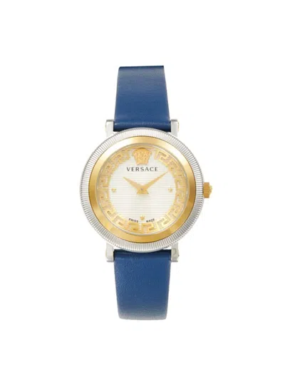 Versace Women's Greca Flourish 35mm Two Tone Stainless Steel & Leather Strap Watch In Two Tone Blue