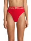 Versace Greca Border High Waist Bikini Bottoms In Red