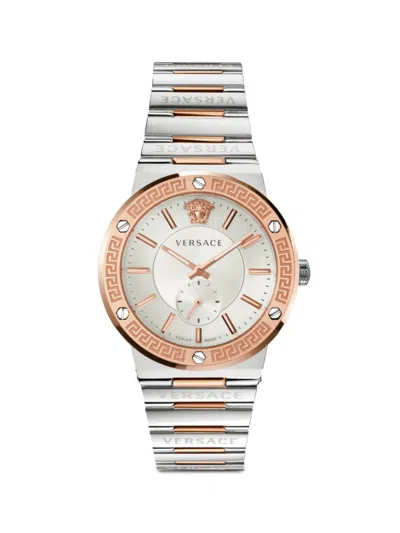 Versace Women's Greca Icon 41mm Two Tone Stainless Steel Bracelet Watch In Silver