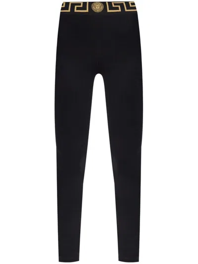 Versace Greca-waistband High-waist Leggings In Black