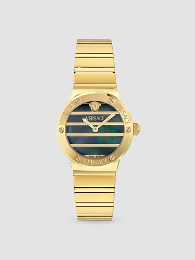 Versace Women's Greca Logo Goldtone Stainless Steel & Black Mother-of-pearl Bracelet Watch/33mm