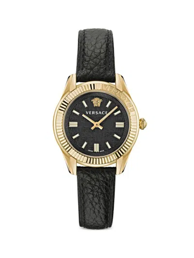 Versace Women's Greca Time 35mm Goldtone Stainless Steel & Leather Watch In Black