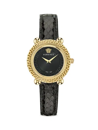 Versace Women's Greca Twist Stainless Steel & Leather Strap Watch/35mm In Black