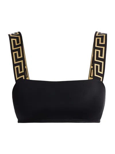 Versace Women's Greek Key Bikini Top In Black