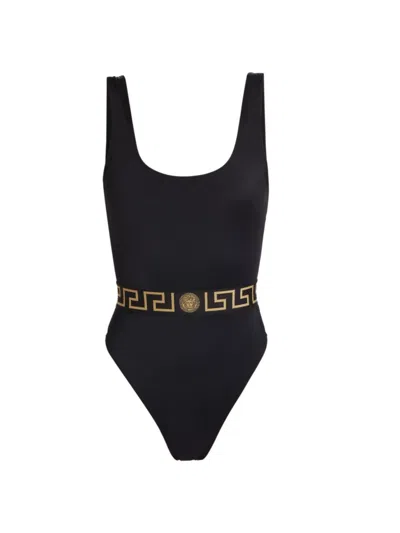 Versace Women's Greek Key Medusa One-piece Swimsuit In Black