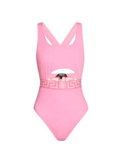 Versace Women's Greek Key Medusa One-piece Swimsuit In Pink